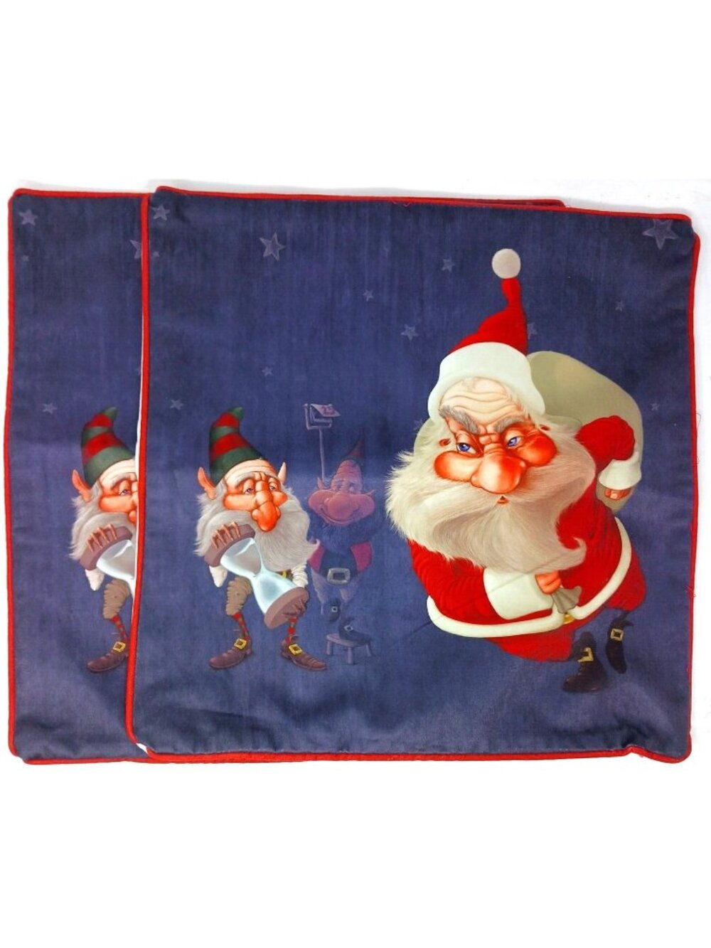 2 Christmas Pillow Cover Grumpy Santa & Elfs W/Timer Zip 17.5x17.5" Vintage #D14